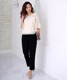 【WEB限定】結婚式◇パーティー◇コンサート◇入卒式etc レースレイヤードトップス セットアップ