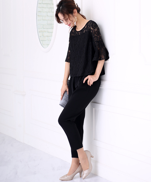 Bou Jeloud(ブージュルード)の「【WEB限定】結婚式◇パーティー◇コンサート◇入卒式etc レースレイヤードトップス セットアップ(セットアップ・レディース・ブラック/ネイビー/A・FREE)」の2枚目の写真