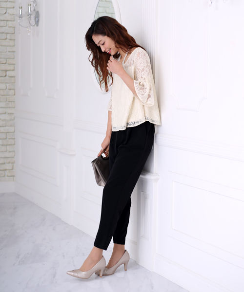 Bou Jeloud(ブージュルード)の「【WEB限定】結婚式◇パーティー◇コンサート◇入卒式etc レースレイヤードトップス セットアップ(セットアップ・レディース・ブラック/ネイビー/A・FREE)」の14枚目の写真