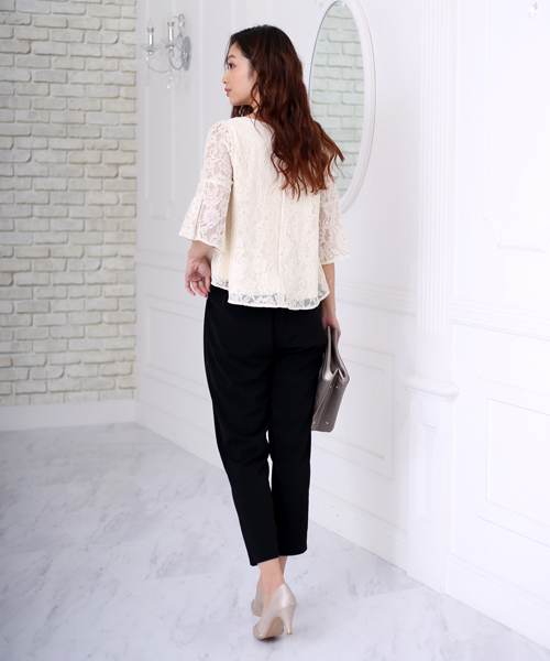 Bou Jeloud(ブージュルード)の「【WEB限定】結婚式◇パーティー◇コンサート◇入卒式etc レースレイヤードトップス セットアップ(セットアップ・レディース・ブラック/ネイビー/A・FREE)」の4枚目の写真