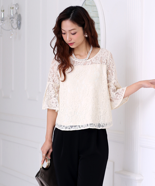 Bou Jeloud(ブージュルード)の「【WEB限定】結婚式◇パーティー◇コンサート◇入卒式etc レースレイヤードトップス セットアップ(セットアップ・レディース・ブラック/ネイビー/A・FREE)」の8枚目の写真