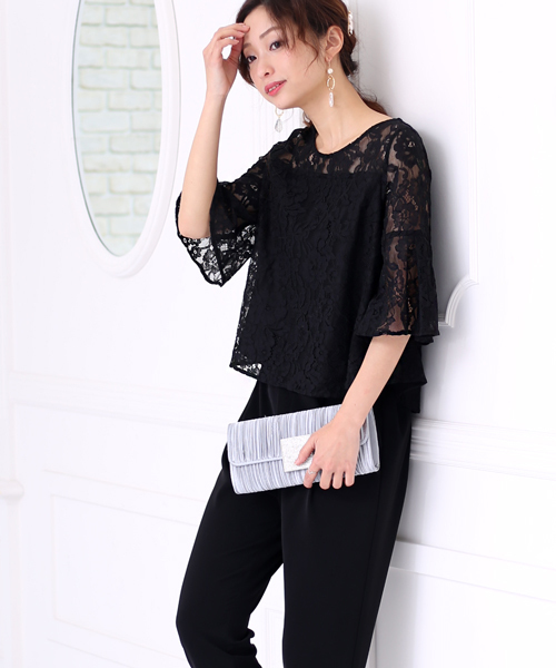 Bou Jeloud(ブージュルード)の「【WEB限定】結婚式◇パーティー◇コンサート◇入卒式etc レースレイヤードトップス セットアップ(セットアップ・レディース・ブラック/ネイビー/A・FREE)」の5枚目の写真