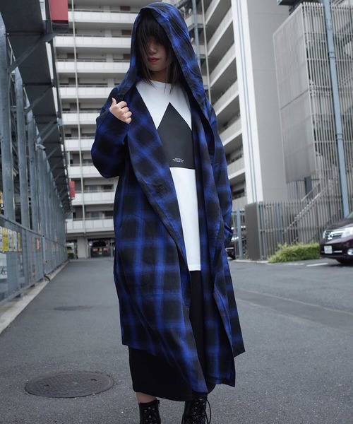 セール】rovtski【ビッグシルエット】 コットンチェックフードコーディ