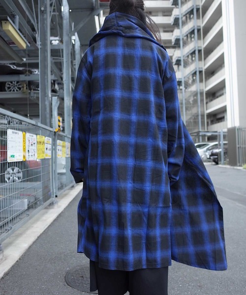 セール】rovtski【ビッグシルエット】 コットンチェックフードコーディ