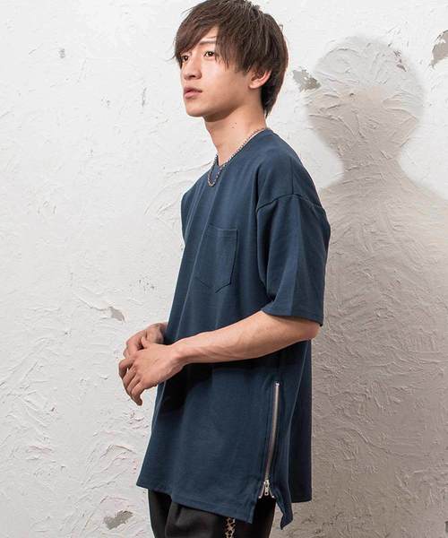 MinoriTY（マイノリティ）の「ポンチ素材サイドジップビックシルエットＴシャツ カットソー ルーズ（Tシャツ/カットソー・メンズ・グレー/ネイビー/ラベンダー/ピンク/オフホワイト/ブラック・M/L）」の4枚目の写真