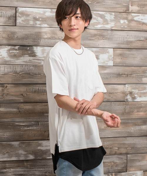 MinoriTY（マイノリティ）の「ポンチ素材サイドジップビックシルエットＴシャツ カットソー ルーズ（Tシャツ/カットソー・メンズ・グレー/ネイビー/ラベンダー/ピンク/オフホワイト/ブラック・M/L）」の2枚目の写真