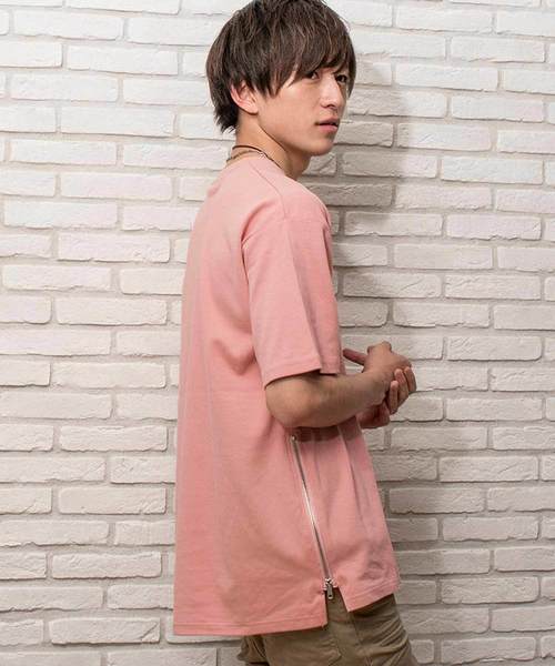 MinoriTY（マイノリティ）の「ポンチ素材サイドジップビックシルエットＴシャツ カットソー ルーズ（Tシャツ/カットソー・メンズ・グレー/ネイビー/ラベンダー/ピンク/オフホワイト/ブラック・M/L）」の6枚目の写真