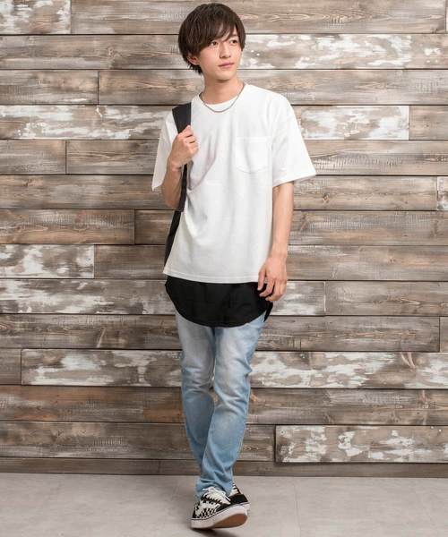 MinoriTY（マイノリティ）の「ポンチ素材サイドジップビックシルエットＴシャツ カットソー ルーズ（Tシャツ/カットソー・メンズ・グレー/ネイビー/ラベンダー/ピンク/オフホワイト/ブラック・M/L）」の7枚目の写真