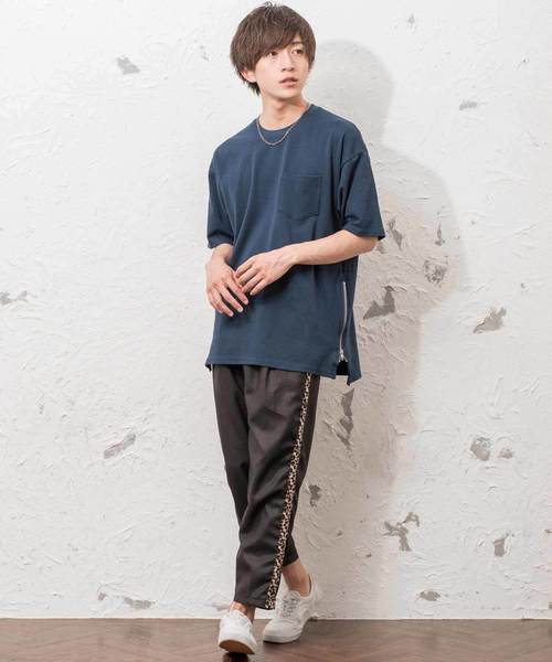 MinoriTY（マイノリティ）の「ポンチ素材サイドジップビックシルエットＴシャツ カットソー ルーズ（Tシャツ/カットソー・メンズ・グレー/ネイビー/ラベンダー/ピンク/オフホワイト/ブラック・M/L）」の10枚目の写真