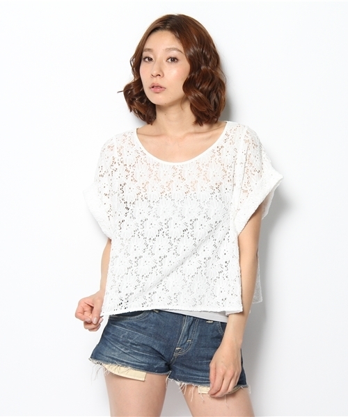 mystic（ミスティック）の「【mystic】 カラーレースT（Tシャツ/カットソー・レディース・オフホワイト/ベージュ/イエロー/ブラック・ﾌﾘ-）」の9枚目の写真