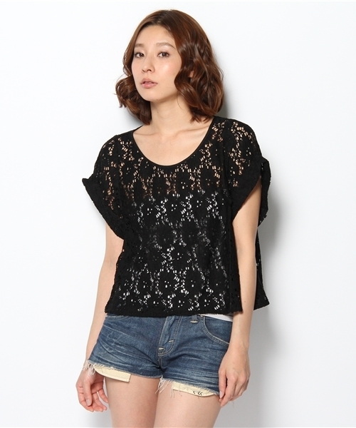 mystic（ミスティック）の「【mystic】 カラーレースT（Tシャツ/カットソー・レディース・オフホワイト/ベージュ/イエロー/ブラック・ﾌﾘ-）」の3枚目の写真