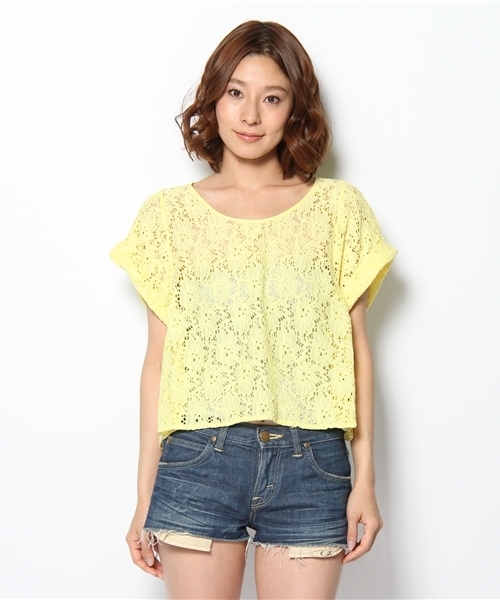 mystic（ミスティック）の「【mystic】 カラーレースT（Tシャツ/カットソー・レディース・オフホワイト/ベージュ/イエロー/ブラック・ﾌﾘ-）」の5枚目の写真