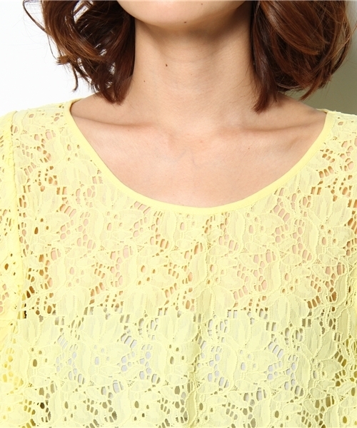 mystic（ミスティック）の「【mystic】 カラーレースT（Tシャツ/カットソー・レディース・オフホワイト/ベージュ/イエロー/ブラック・ﾌﾘ-）」の8枚目の写真