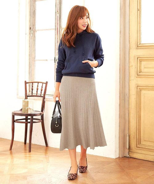 KOBE LETTUCE（コウベレタス）の「リブニットミディアム丈フレアスカート＊レディース/ミモレ丈/ボトムス[M2273]神戸レタス（スカート・レディース・ベージュ/ブラウン/ブラック・FREE）」の9枚目の写真