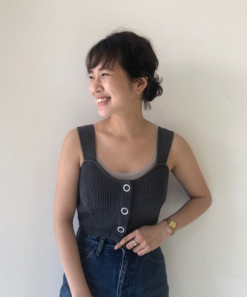 TODAYFUL（トゥデイフル）の「ワッフルボタンビスチェ（その他トップス・レディース・キナリ/ベージュ/チャコールグレー・FREE）」の3枚目の写真