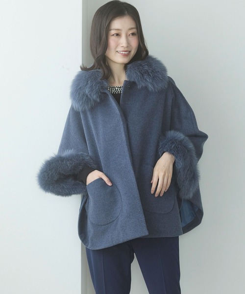 美品 アイシービー カシミヤ混 綺麗目 ウール ポンチョ、ケープ
