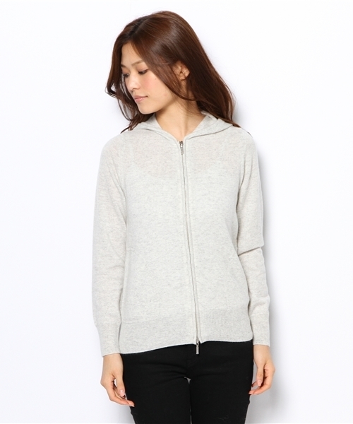 Demi-Luxe BEAMS（デミルクス ビームス）の「Demi-Luxe BEAMS / カシミヤ ジップ パーカー（ニット/セーター・レディース・ナチュラル/ブラック・ONE SIZE）」の3枚目の写真