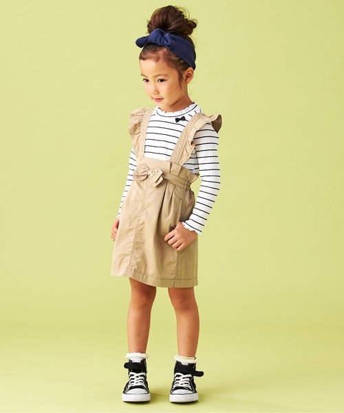apres les cours（アプレレクール）の「2WAYジャンパースカート（スカート・キッズ・ベージュ/ブルー/ネイビー・80/90/100/110/120/130/140）」の4枚目の写真