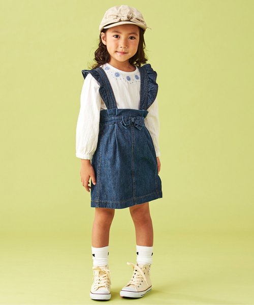 apres les cours（アプレレクール）の「2WAYジャンパースカート（スカート・キッズ・ベージュ/ブルー/ネイビー・80/90/100/110/120/130/140）」の8枚目の写真