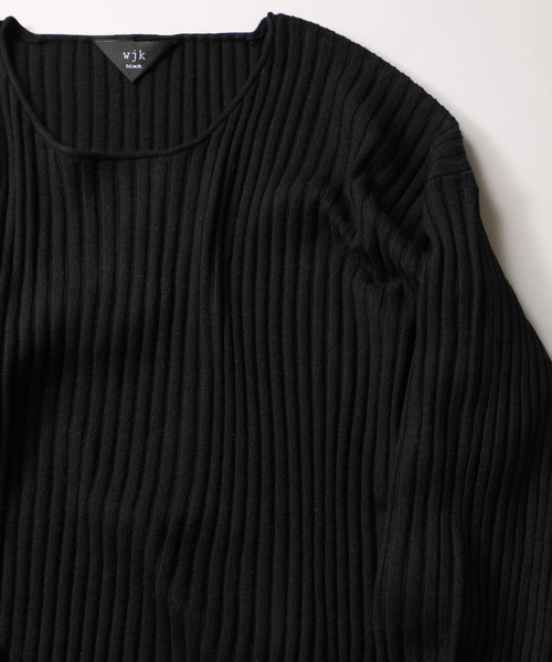 【wjk black】《WEB限定》ルーズフィット ワイド リブ ニット ロール クルーネック プルオーバー 【wjk black】《WEB限定》ルーズフィット ワイド リブ ニット ロール クルーネック プルオーバー