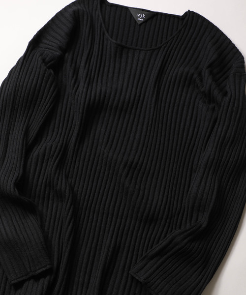 【wjk black】《WEB限定》ルーズフィット ワイド リブ ニット ロール クルーネック プルオーバー 【wjk black】《WEB限定》ルーズフィット ワイド リブ ニット ロール クルーネック プルオーバー