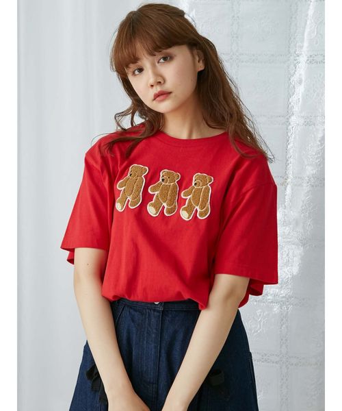 merry jenny(メリージェニー)の「3匹のくまさんTee(Tシャツ/カットソー)」|レッド