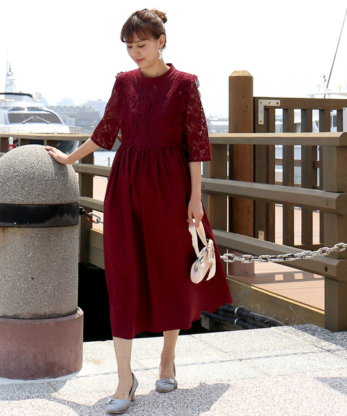 MARLENE JOBERT（マルレーヌ　ジョベル）の「レース重ドレスワンピース（ドレス・レディース・チャコールグレー/ネイビー/ブラック/ワイン/ブルーグレー・L/LL/M）」の5枚目の写真