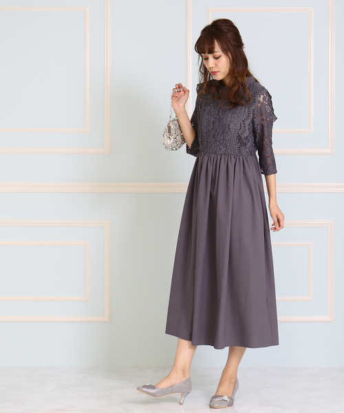 MARLENE JOBERT（マルレーヌ　ジョベル）の「レース重ドレスワンピース（ドレス・レディース・チャコールグレー/ネイビー/ブラック/ワイン/ブルーグレー・L/LL/M）」の3枚目の写真