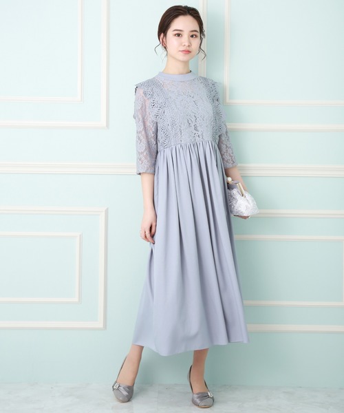 MARLENE JOBERT（マルレーヌ　ジョベル）の「レース重ドレスワンピース（ドレス・レディース・チャコールグレー/ネイビー/ブラック/ワイン/ブルーグレー・L/LL/M）」の4枚目の写真
