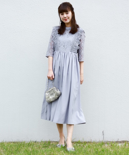 MARLENE JOBERT（マルレーヌ　ジョベル）の「レース重ドレスワンピース（ドレス・レディース・チャコールグレー/ネイビー/ブラック/ワイン/ブルーグレー・L/LL/M）」の11枚目の写真