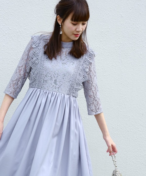 MARLENE JOBERT（マルレーヌ　ジョベル）の「レース重ドレスワンピース（ドレス・レディース・チャコールグレー/ネイビー/ブラック/ワイン/ブルーグレー・L/LL/M）」の6枚目の写真