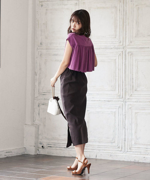 KOBE LETTUCE（コウベレタス）の「バックギャザーフレアデザインカットソーバックシャントップス（Tシャツ/カットソー・レディース・ブラック/パープル/グリーン/グレイッシュベージュ・FREE）」の11枚目の写真