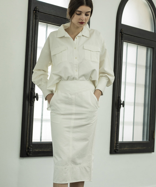 Emma Taylor（エマテイラー）の「デニムタイトスカート（ひざ下丈）（スカート・レディース・ネイビー/オフホワイト・38/36）」の4枚目の写真