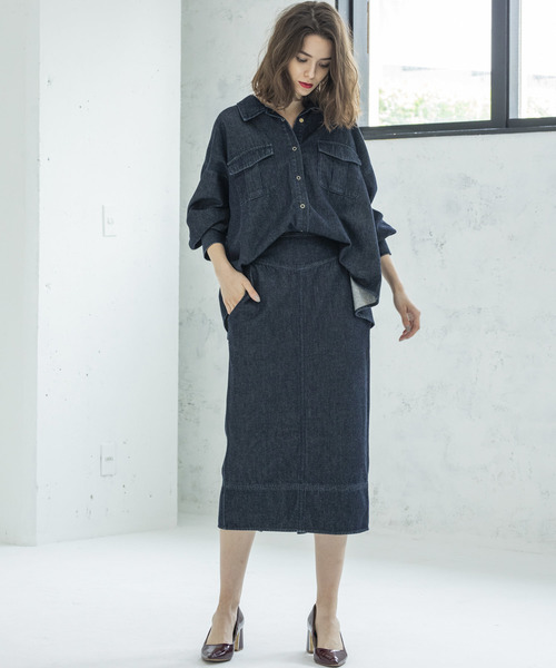 Emma Taylor（エマテイラー）の「デニムタイトスカート（ひざ下丈）（スカート・レディース・ネイビー/オフホワイト・38/36）」の9枚目の写真