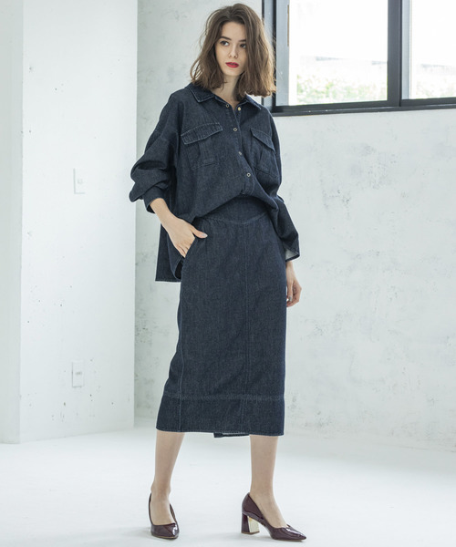 Emma Taylor（エマテイラー）の「デニムタイトスカート（ひざ下丈）（スカート・レディース・ネイビー/オフホワイト・38/36）」の10枚目の写真