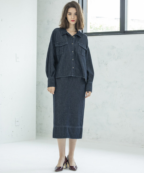 Emma Taylor（エマテイラー）の「デニムタイトスカート（ひざ下丈）（スカート・レディース・ネイビー/オフホワイト・38/36）」の16枚目の写真