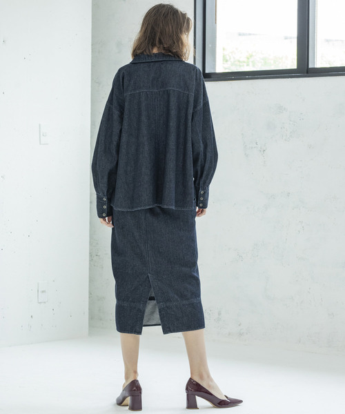 Emma Taylor（エマテイラー）の「デニムタイトスカート（ひざ下丈）（スカート・レディース・ネイビー/オフホワイト・38/36）」の18枚目の写真