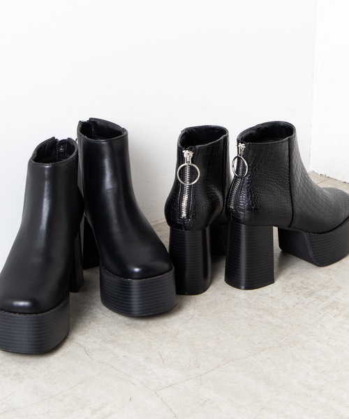 WEGO（ウィゴー）の「WEGO/リングジップヒールスクエアトゥブーツ（ブーツ・レディース・その他1/ブラック・MEDIUM/LARGE）」の8枚目の写真