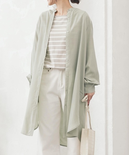 KOBE LETTUCE(コウベレタス)の「リボン付きチュニック丈シアートップス シャツワンピース(ワンピース・レディース・オフホワイト/ライトカーキ/ベージュ系その他・FREE)」の3枚目の写真