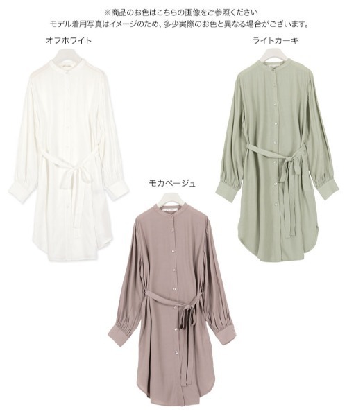 KOBE LETTUCE(コウベレタス)の「リボン付きチュニック丈シアートップス シャツワンピース(ワンピース・レディース・オフホワイト/ライトカーキ/ベージュ系その他・FREE)」の7枚目の写真