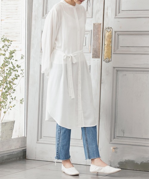 KOBE LETTUCE(コウベレタス)の「リボン付きチュニック丈シアートップス シャツワンピース(ワンピース・レディース・オフホワイト/ライトカーキ/ベージュ系その他・FREE)」の10枚目の写真