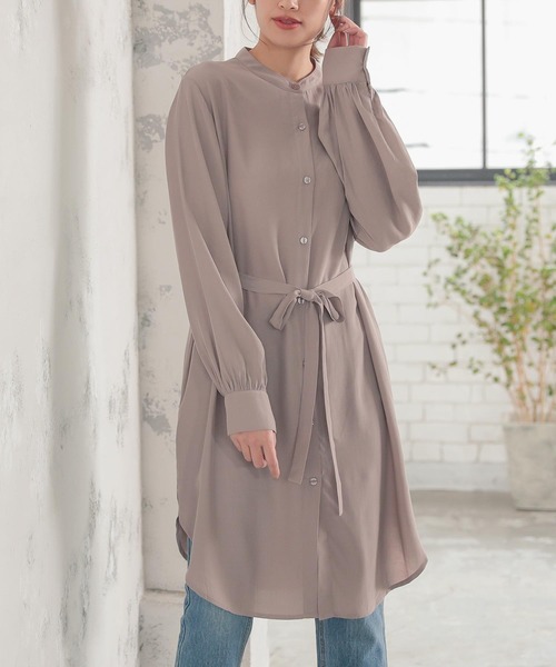 KOBE LETTUCE(コウベレタス)の「リボン付きチュニック丈シアートップス シャツワンピース(ワンピース・レディース・オフホワイト/ライトカーキ/ベージュ系その他・FREE)」の11枚目の写真