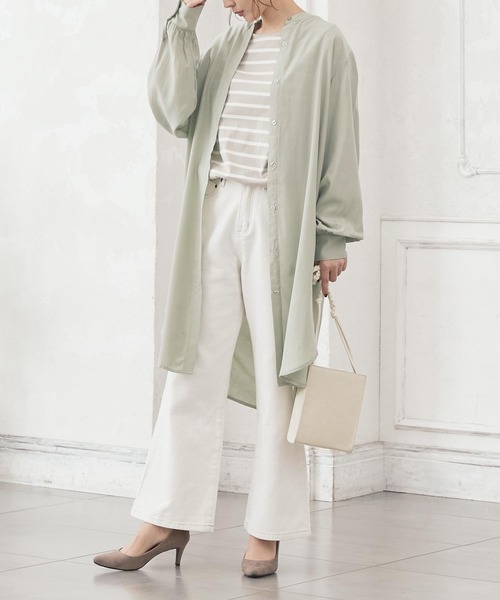 KOBE LETTUCE(コウベレタス)の「リボン付きチュニック丈シアートップス シャツワンピース(ワンピース・レディース・オフホワイト/ライトカーキ/ベージュ系その他・FREE)」の12枚目の写真