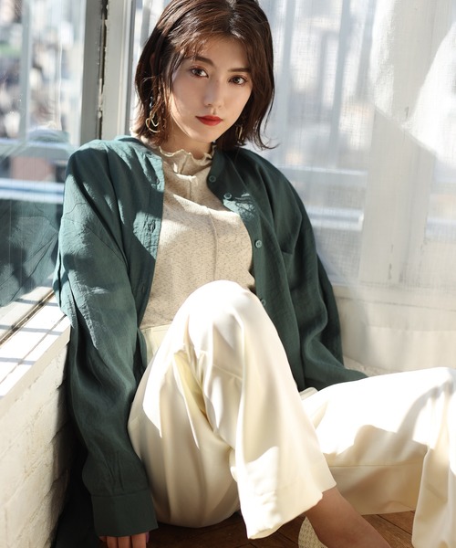 one after another NICE CLAUP（ワンアフターアナザーナイスクラップ）の「シアーシャツブラウス（シャツ/ブラウス・レディース・オフホワイト/ベージュ/グリーン/ミント・FREE）」の3枚目の写真