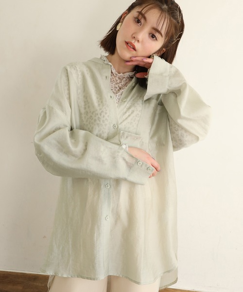 one after another NICE CLAUP（ワンアフターアナザーナイスクラップ）の「シアーシャツブラウス（シャツ/ブラウス・レディース・オフホワイト/ベージュ/グリーン/ミント・FREE）」の4枚目の写真