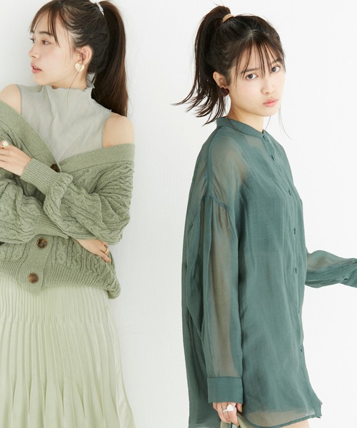 one after another NICE CLAUP（ワンアフターアナザーナイスクラップ）の「シアーシャツブラウス（シャツ/ブラウス・レディース・オフホワイト/ベージュ/グリーン/ミント・FREE）」の12枚目の写真