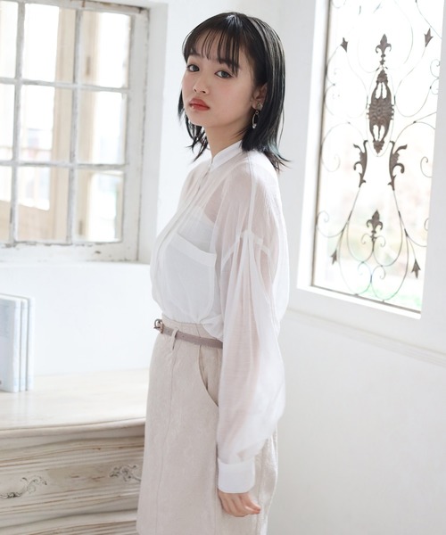 one after another NICE CLAUP（ワンアフターアナザーナイスクラップ）の「シアーシャツブラウス（シャツ/ブラウス・レディース・オフホワイト/ベージュ/グリーン/ミント・FREE）」の19枚目の写真