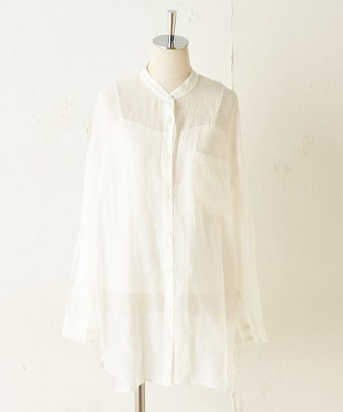 one after another NICE CLAUP（ワンアフターアナザーナイスクラップ）の「シアーシャツブラウス（シャツ/ブラウス・レディース・オフホワイト/ベージュ/グリーン/ミント・FREE）」の6枚目の写真