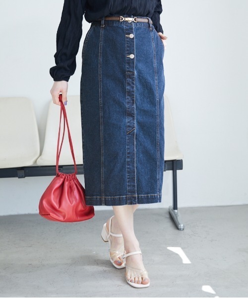 Heather（ヘザー）の「カラーIラインスカート　877048（スカート・レディース・ベージュ/インディゴブルー/ブルー系その他・S/M）」の3枚目の写真