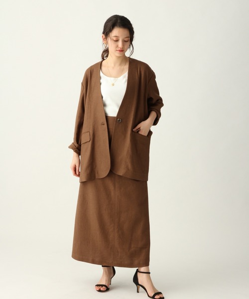 A part by（アパートバイ）の「RyLiザックリアサジャケット　910234（ノーカラージャケット・レディース・ブラウン/ピンク/キナリ・FREE）」の4枚目の写真